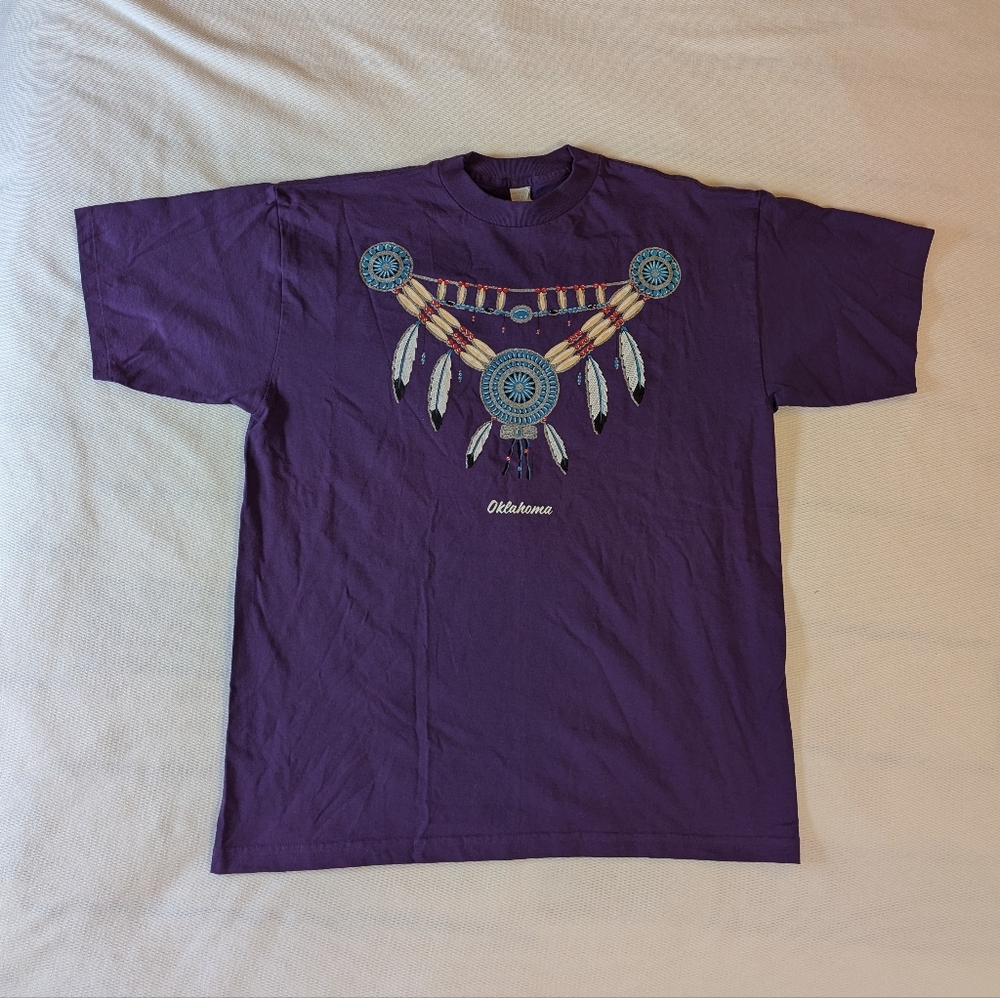 VTG 90s Oklahoma Native American Purple Single Stitch Tee
